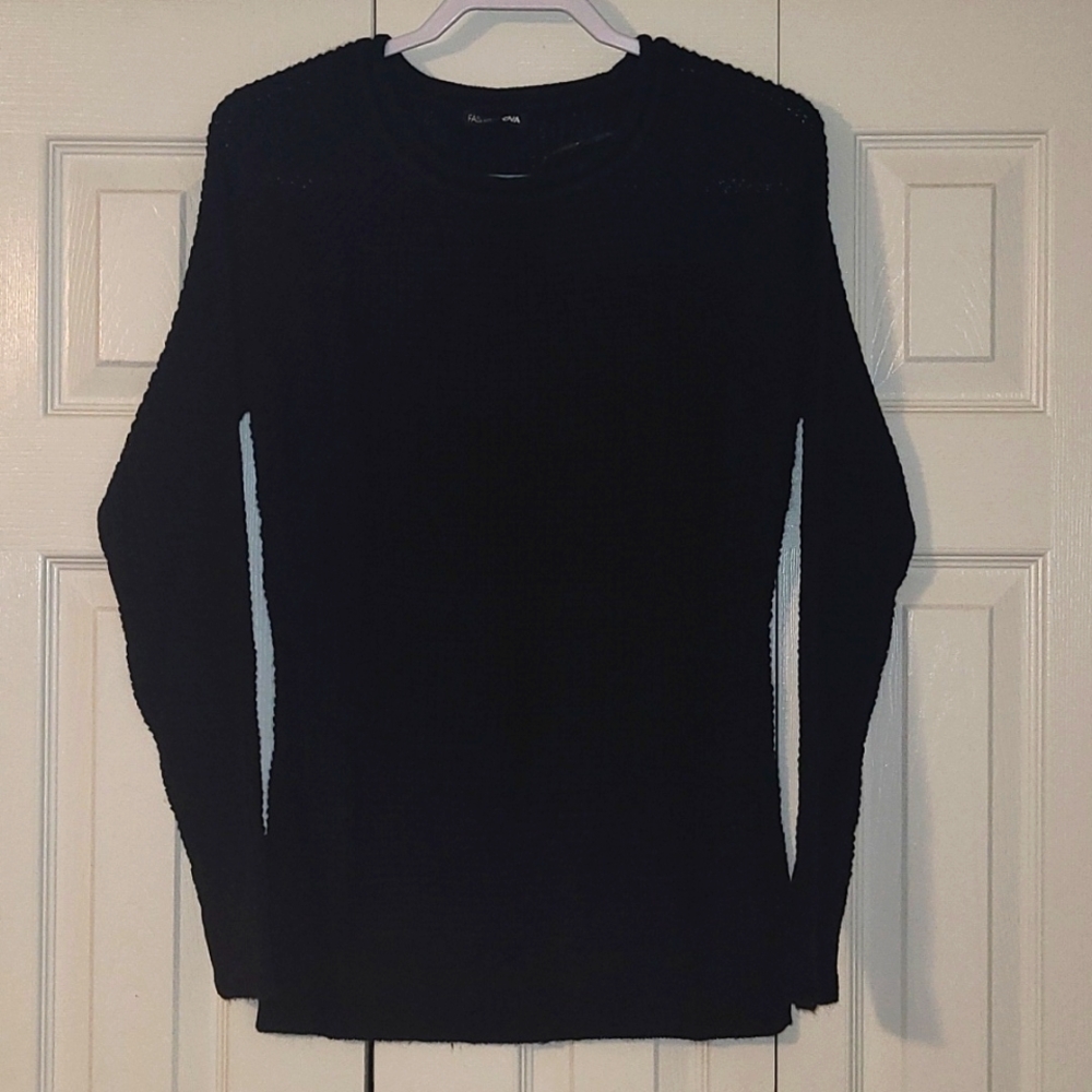 Fashion Nova Black Waffle Sweater